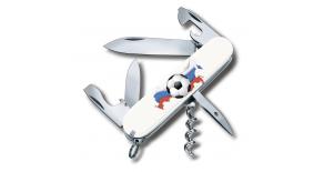Нож перочинный VICTORINOX Spartan Российский футбол, 91 мм, 12 функций, лезвие и инструменты из нержавеющей стали, рукоять из белого пластика